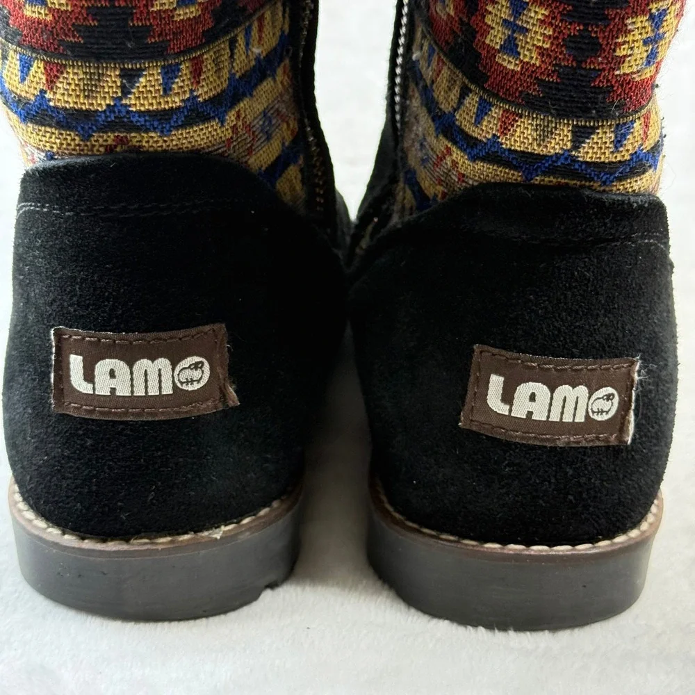 Lam Malanie Black Suede‎ Southwestern Tribal Buckle Mid-Calf Winter Boots 7